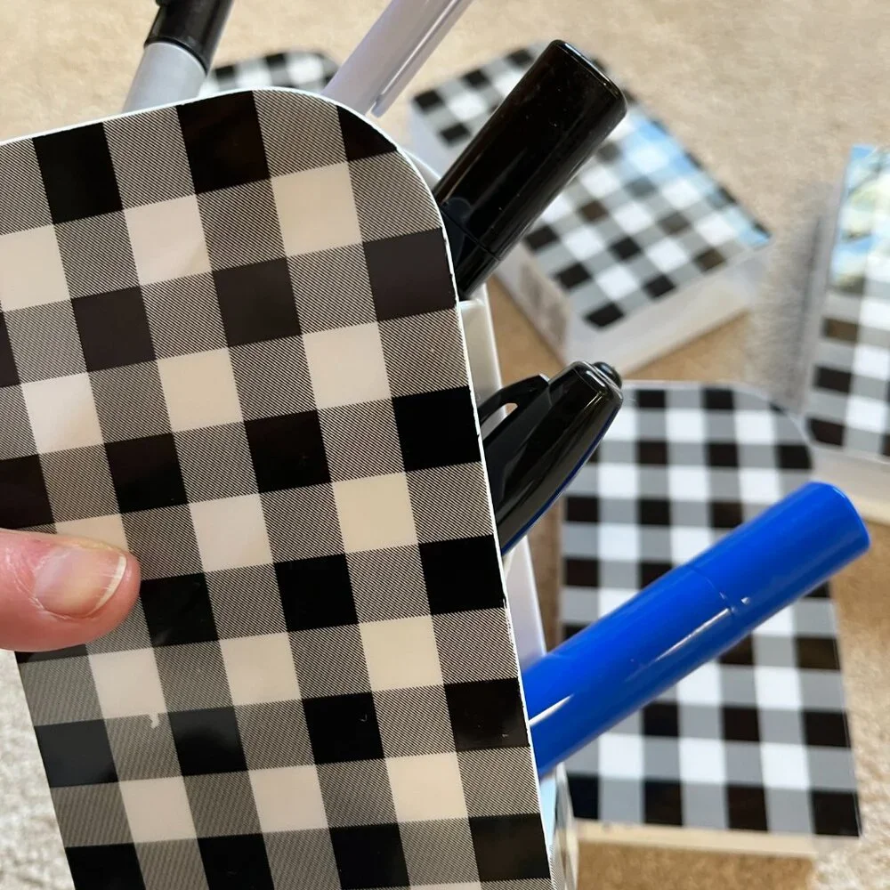 Checkered Black White Desktop Pen Pencil Holder‎ Set of 5 (NEW)